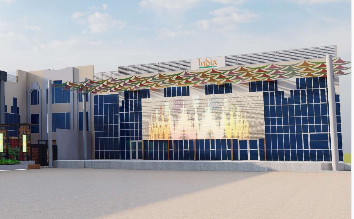 India Club facade and shade canopy
