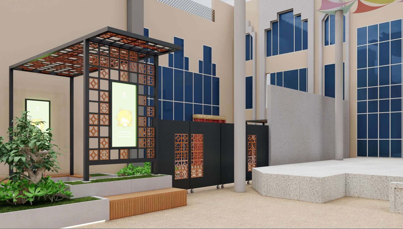 India Club landscaped pergola walkway