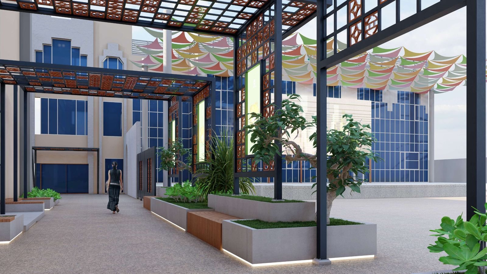 India Club digital kiosk and stage area
